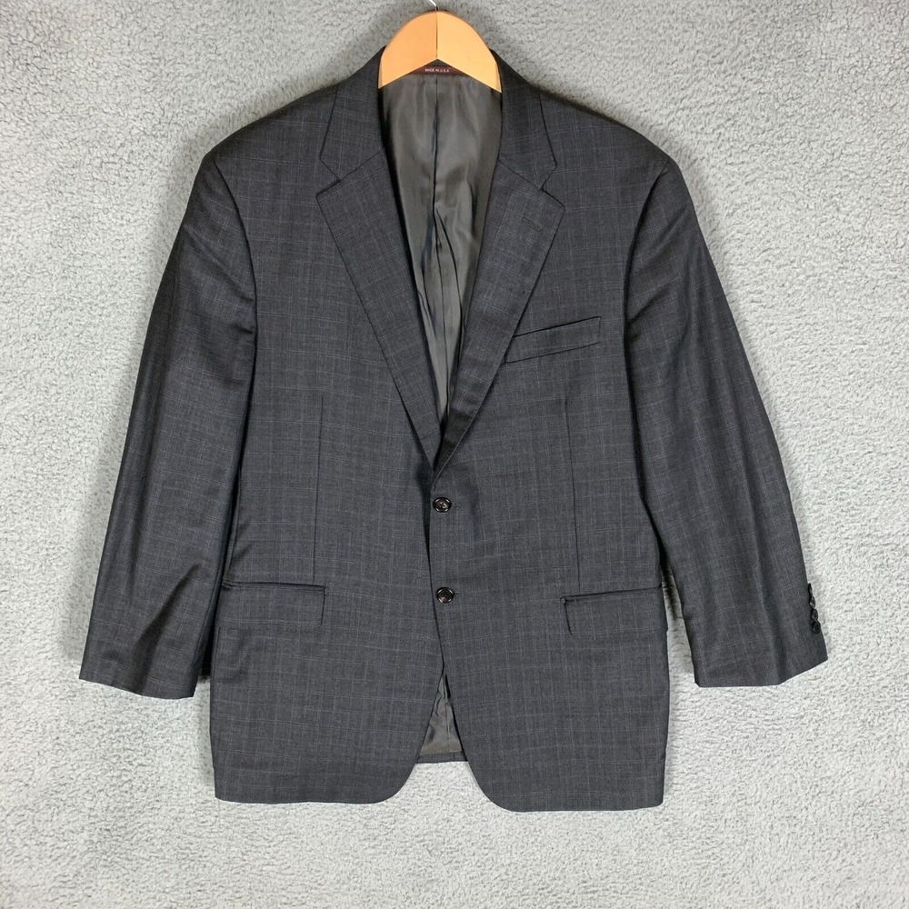 Hickey Freeman Beacon Sport Coat Gray Plaid Wool Blazer Tailored 46R Actual 43R